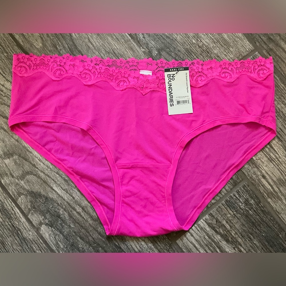 New Nobo, No Boundaries Lace Trim Hipster Panties Size XXXL Electric Pink